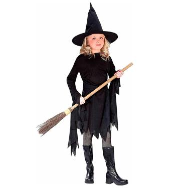 Imagem de Fantasia Bruxinha Preta Infantil Vestido com Chapéu - Halloween
 G