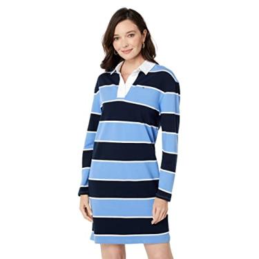 Imagem de Tommy Hilfiger Vestido masculino de rúgbi com gola Jonny, Listras de rugby preppy/capitão do céu/branco brilhante/azul francês, M