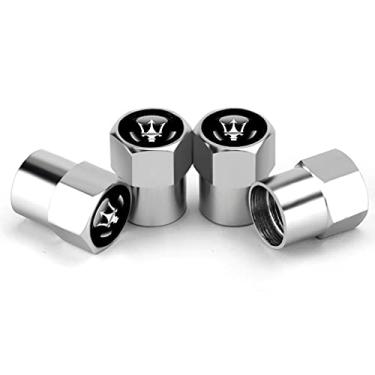 Imagem de Hisport Fit Maserati Tampa de haste para válvula de pneu de carro universal 4 peças Tampa de ar Acessórios para carro Hex 016 Tampa de haste prata