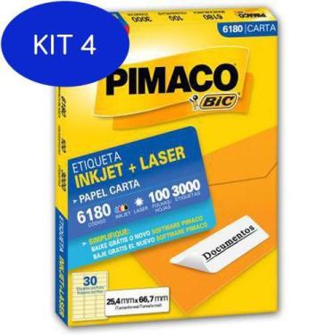 Imagem de Kit 4 Etiqueta Inkjet/Laser Carta 6180 - Com 100 Folhas - - Pimaco