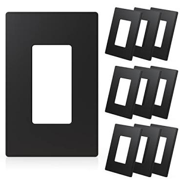 Imagem de ELEGRP Placas de parede decorativas sem parafusos de 1 interruptor, cobertura de placa frontal termoplástica inquebrável de tamanho médio para interruptor de tomada de receptáculo de decoração, listado pela UL (pacote com 10, preto fosco) placa de parede