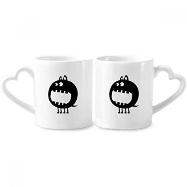 Imagem de Conjunto de canecas de porcelana para casais de monstros adoráveis universos e alienígenas, coração de cerâmica
