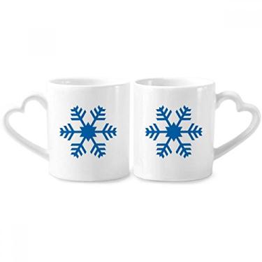 Imagem de Conjunto de canecas de porcelana para casais com contorno de floco de neve azul para esportes de inverno