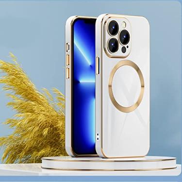 Imagem de Capa de revestimento de luxo para iphone 13 pro max 6d protetor de câmera de vidro à prova de choque capa de telefone magnético para iphone 12 pro max, branco, para iphone 13 promax