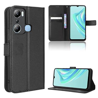 Imagem de Capas de telefone com textura de diamante compatíveis com Infinix Hot 12i Hot 12 i Capa de couro de luxo slots de cartão de visita clipe de carteira capa de telefone à prova de choque (preto, Infinix Hot 12i)