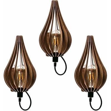 Imagem de Kit 3 Arandelas Luminária de Parede Gota (16x30cm) - Madeira Rústico - Cor Imbuia - Soquete E27