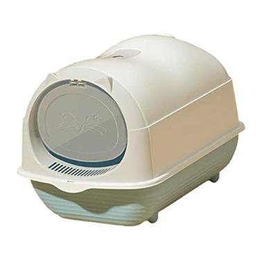 Imagem de IEUDNS Caixa de areia para gatos com capuz totalmente fechada para animais de estimação Caixa de areia para gatos grande com porta removível Caixa de, Cinza claro
