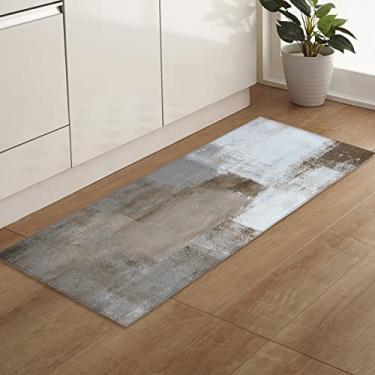 Imagem de Tapete de corredor, tapete de corredor marrom abstrato cinza antiderrapante tapete de porta tapete de baixo perfil para entrada cozinha, lavanderia, quarto, 40 x 18 cm