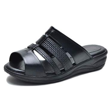 Imagem de Sandália Conforto Pierrô ortopédica couro (34, Preto)