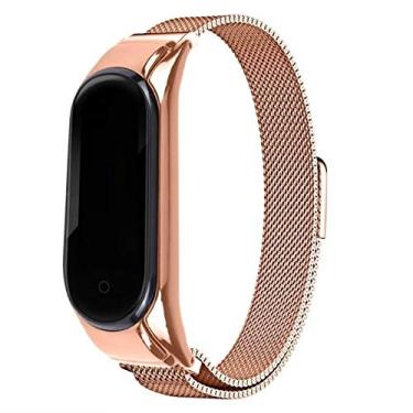 Imagem de Pulseira Aço Metal Fecho Imâ Compatível Xiaomi Mi Band 5 (Dourado)
