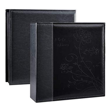 Imagem de Álbum de fotos Artmag 4 x 6 fotos, grande capacidade de capa de couro para família de casamento, álbuns de fotos que mantém fotos horizontais e verticais 4 x 6 com páginas pretas, Preto, 400 Pockets