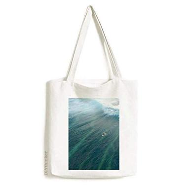 Imagem de Bolsa de lona com estampa de ondas de surfe, oceano, areia e praia, bolsa de compras, bolsa casual