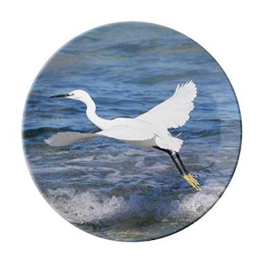 Imagem de Prato decorativo de porcelana Salver para mesa de jantar com pássaro branco oceano