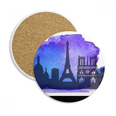 Imagem de França Paris Torre Eiffel Azul Aquarela Caneca Porta-copos Proteção de Mesa Pedra Absorvente