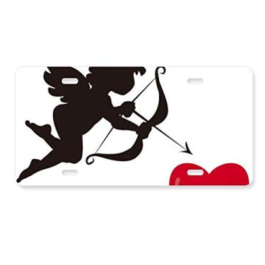 Imagem de DIYthinker Placa de licença com estampa de coração vermelho anjo cupido decoração de aço inoxidável automóvel