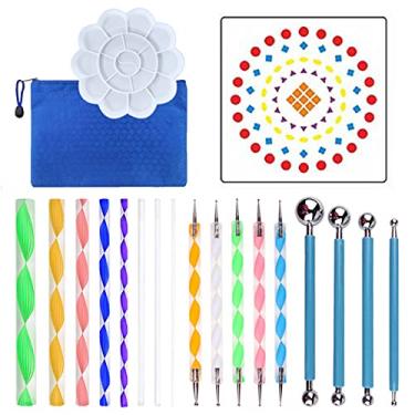 Imagem de Daseey Mandala de 20 peças, ferramentas de pontilhamento DIY pintura estênceis bola paleta pincéis de pintura multifunções kit de pontos para pedras de tela colorir desenho artesanato materiais de arte