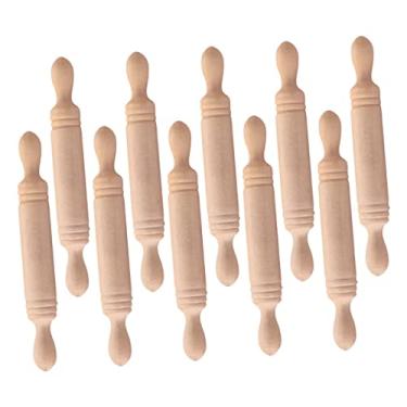 Imagem de HEMOTON 12 Unidades Rolo De Massa Mini Bastões De Rolamento Rolo De Silicone Pano De Confeiteiro Para Enrolar a Massa Rolo De Casa De Boneca Mini Rolos Faz De Conta De Madeira Mobiliário