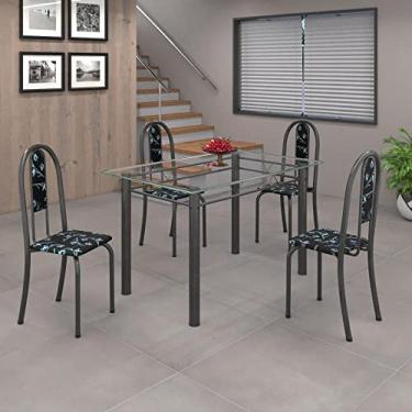 Imagem de Conjunto de Mesa 120x75cm Tampo de Vidro com 4 Cadeiras Iris A Soma Móveis