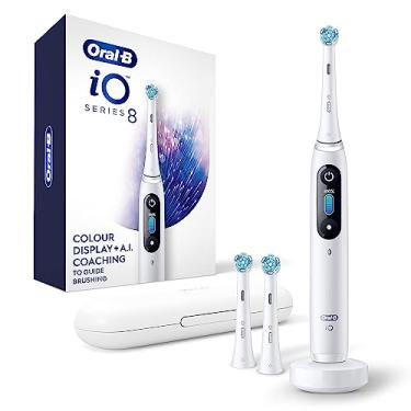 Imagem de Oral-B Escova de dentes elétrica iO Series 8 com 2 cabeças de escova de substituição e estojo de viagem, escova de dentes recarregável, ametrina violeta