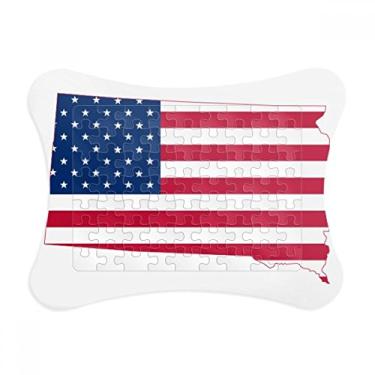 Imagem de Dakota do Sul dos EUA Mapa Estrelas Listras Bandeira Formato Moldura Decoração Quebra-cabeça Ornamento