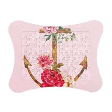 Imagem de Moldura de quebra-cabeça de planta de flor com âncora rosa em aquarela para decoração de imagem
