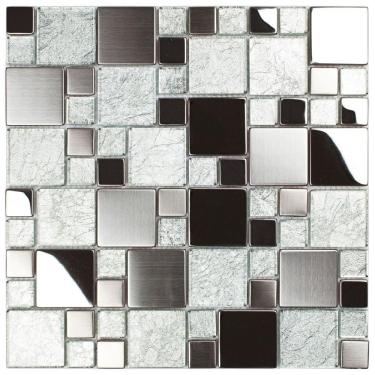 Imagem de Pastilha de Aço Inox e Vidro 29,8x29,8cm Glass Mosaic Espelhado/Escovado