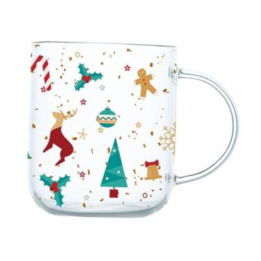 Imagem de Baoblaze Caneca de café de vidro de Natal de 450 ml portátil com alça copos de água reutilizável copo de manhã de Natal para escritório uso diário na cozinha, estilo A