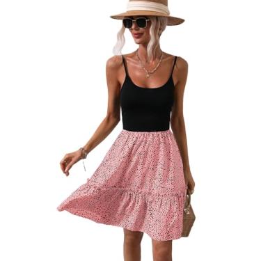 Imagem de OYOANGLE Vestido curto feminino estampado com bainha de babados sem mangas vestidos casuais de verão, rosa, G