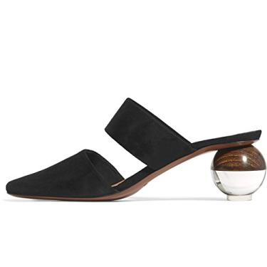 Imagem de Sapato de Mule Sapato de salto esférico transparente sandálias de bico quadrado slip-on escarpim slipback vestido de casamento sapato, Black-slipper, 6