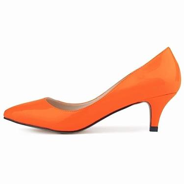 Imagem de ZIRIA Sapatos femininos de salto alto de 5 cm com bico fino sapatos de primavera vestido de casamento grande, Laranja, 42