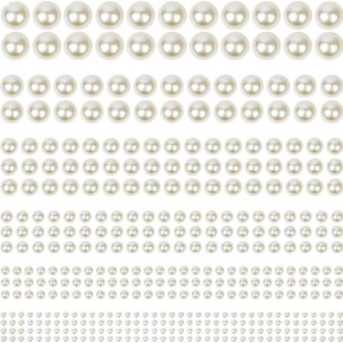 Imagem de Meia Pérola Adesiva Autocolante/Cor Branca, Creme Tamanho 4mm-6mm-8mm-10mm, Cartela Adesiva Meia Pérola Artesanato (Creme, 4mm/396 Unidades)