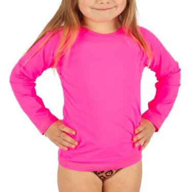Imagem de Camiseta Infantil Manga Longa Praia Rosa Com Proteção Solar UV 50 Kids Teen (BR, Idade, 4 Anos, Regular, Rosa Neon)