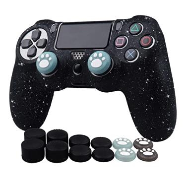 Imagem de Ralan Controller Skin for PS4 Slim/Pro - Glitter Anti-Slip Silicone Cover - Compatible with PS4 Wireless/Wired Gamepad - 4 Cat Paw Thumb Grip Caps & Black Pro Thumb Grip x 8