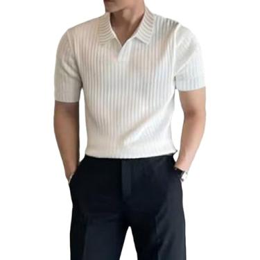 Imagem de Verdusa Camisa masculina casual de manga curta com gola canelada, Branco, P