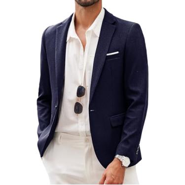 Imagem de COOFANDY Blazer masculino casual esportivo jaqueta slim fit um botão leve, Azul marinho, Medium