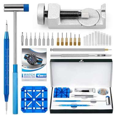 Imagem de JOREST Kit de reparo de relógio, ferramenta para ajustar e substituir e perfurar a pulseira do relógio, com manual do usuário e pino