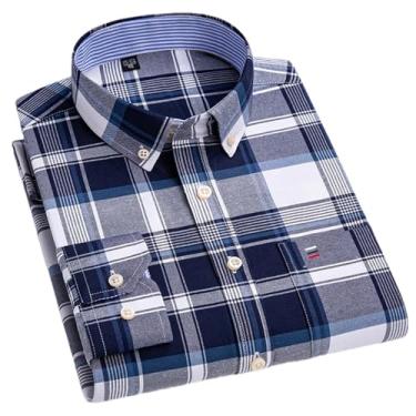 Imagem de Camisa masculina xadrez casual de algodão manga comprida ajuste regular fácil de cuidar, não passar a ferro, outono, primavera, roupas masculinas, H-h-529, 3G