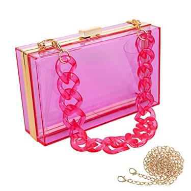 Imagem de WJCD Bolsa transparente para mulheres, bolsa de mão de acrílico transparente, bolsa de mão de ombro transparente com corrente removível, 2 correntes roxas