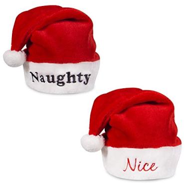 Imagem de Windy City Novelties Naughty and Nice Chapéus de Papai Noel vermelhos de pelúcia natalinos (impertinentes e agradáveis), Pelúcia vermelha, tamanho �nico