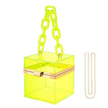 Imagem de WJCD Linda bolsa clutch de festa de plástico acrílico transparente neon com alça de corrente dourada, Verde, Small