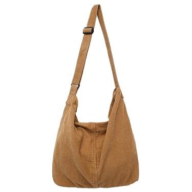 Imagem de Bolsa feminina masculina de veludo cotelê grande bolsa de ombro clutch casual bolsa tiracolo de veludo cotelê macio bolsa Hobo bolsas, Marrom, Free