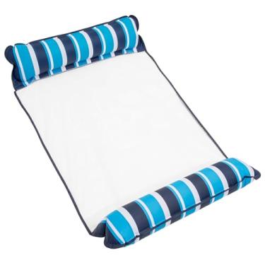 Imagem de Cadeira inflável para piscina Aqua LEISURE 4 em 1 Monterey Hammock XL (mais longa/mais larga), boia para piscina para adultos, listras azul-marinho/branco (AZL18905BL)