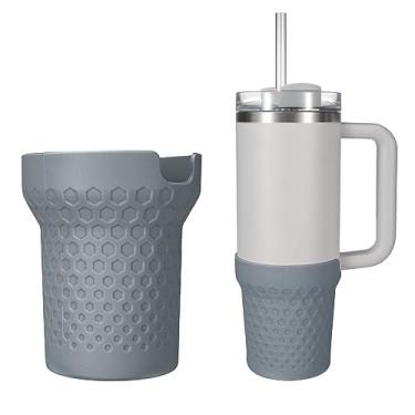 Imagem de Thxbag Bota de silicone para Stanley Cup 850 g / 567 g, capa de bota cinza com acessórios Stanley H2.0 e Quencher Adventure Tumbler (850 g e 567 g, cinza)