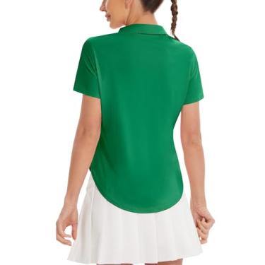 Imagem de addigi Camisa polo feminina de golfe FPS 50+, proteção solar, 3 botões, manga curta, secagem rápida, atlética, tênis, golfe, Verde, M