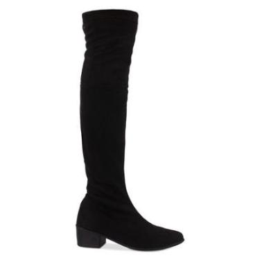 Imagem de Bota Over Knee Feminina Salto Baixo Grosso Bloco Cano Longo Joelho Camurça Stretch Preta-Feminino