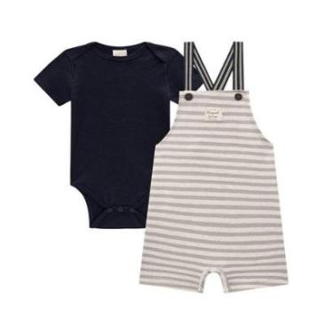 Imagem de Conjunto Infantil Masculino LucBoo Body e Jardineira Cinza-Masculino