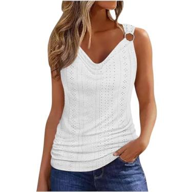 Imagem de Lainuyoah Camisetas soltas para mulheres, regatas esportivas modernas de verão, sem mangas, gola U, lisas, básicas, evasê, C - Branco, M