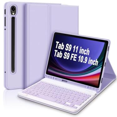 Imagem de GOKOCO Capa com teclado para Samsung Galaxy Tab S9 FE 27.7 cm/S9 11 polegadas, capa magnética destacável com suporte para caneta S para SM-X710/X716B/X718U/SM-X510/SM-X516-Roxo