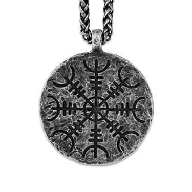 Imagem de HAQUIL Viking Vegvisir Necklace, pingente de amuleto Iron Helm of Awe, corrente de trigo, joias para homens e mulheres