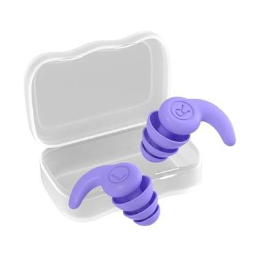 Imagem de Waillynice 1 par de tampões de ouvido de silicone à prova d'água com 3 camadas de protetor de ouvido com cancelamento de ruído à prova de som para crianças de 5 a 12 anos (roxo, extra grande)